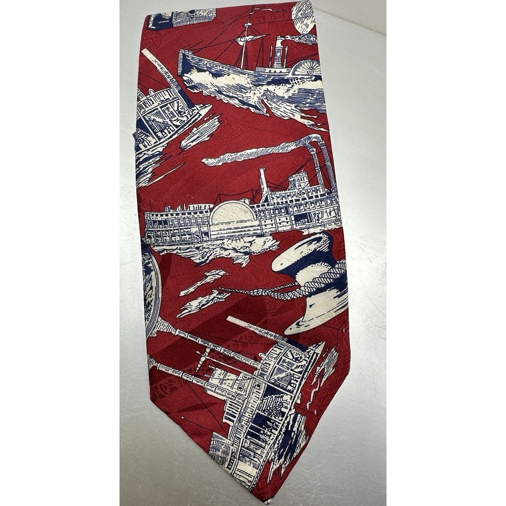 Vintage Sturbridge 100% Silk Steamboat Riverboat Novelty Tie USA
